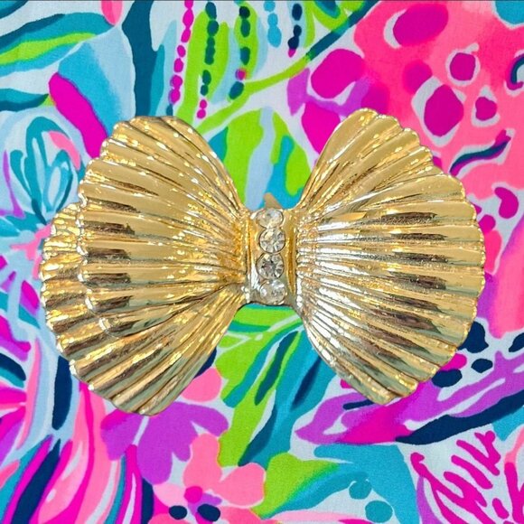 Lilly Pulitzer Gold Bow Cocktail Statement Ring Stretch Band One Size Rhinestone - Picture 1 of 11